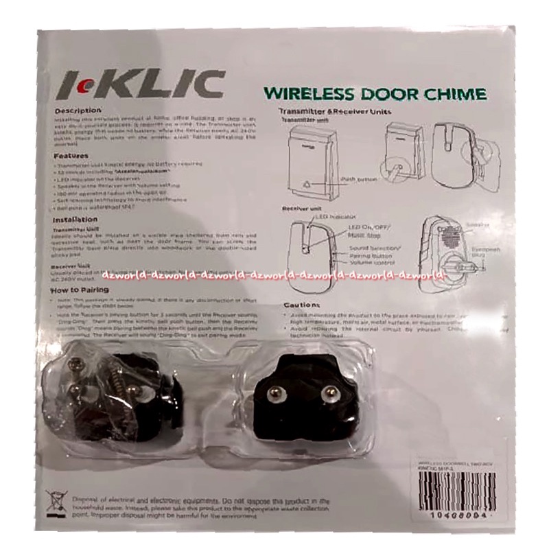 Moztec Wireless Door Chime 1 Bell Tanpa Kabel Wairles Bel Pintu Wireless Bel Pagar  I-click I-Klic iKlic Iklik