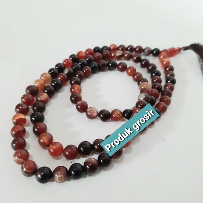 Tasbih Batu Akik Sulaiman Madu 8Mm 100Butir Garansi Asli Natural