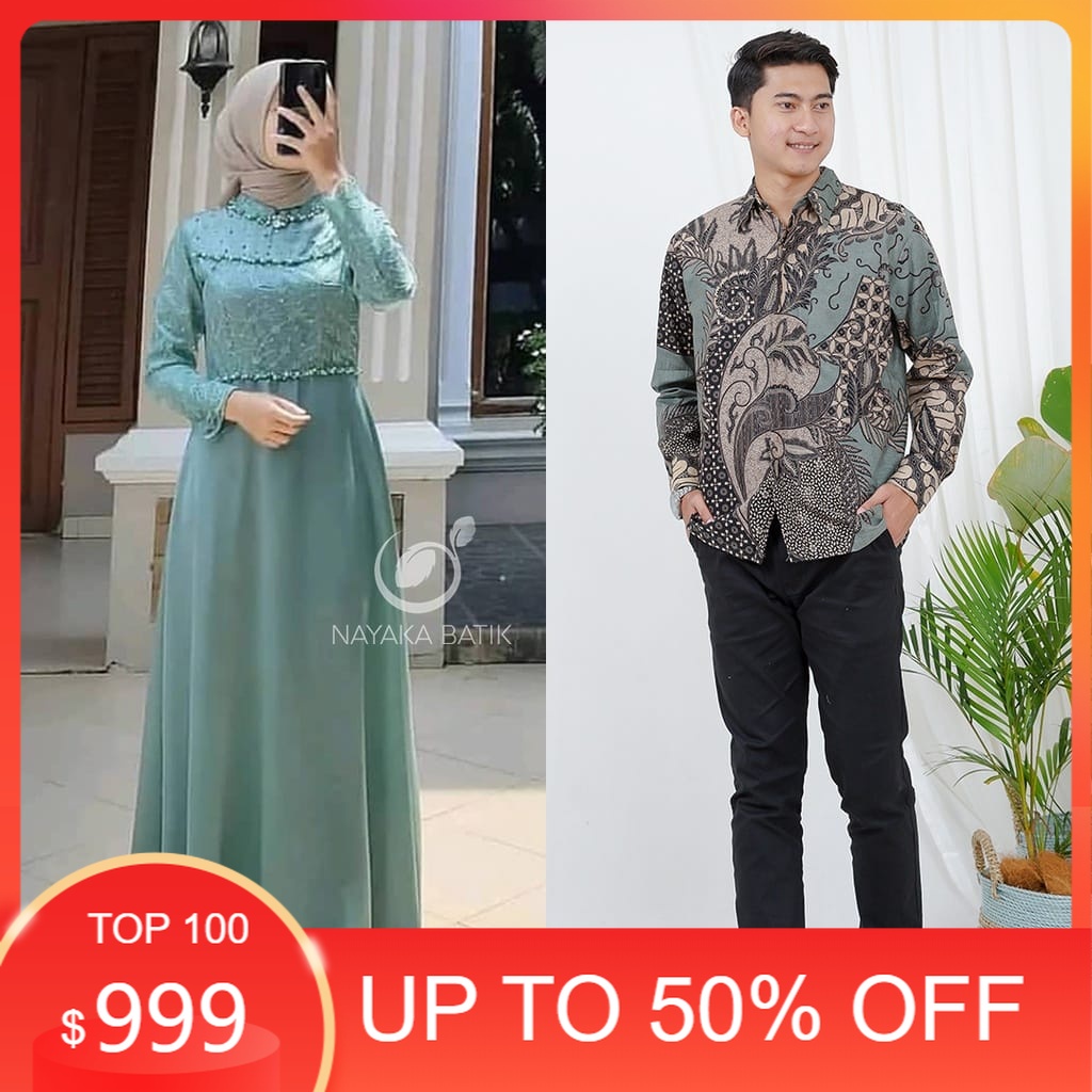 Promo % PROMO Baju Couple Suami Istri Gamis Couple 2022 Modern Lebaran Kekinian Jumbo Gamis Lebaran 