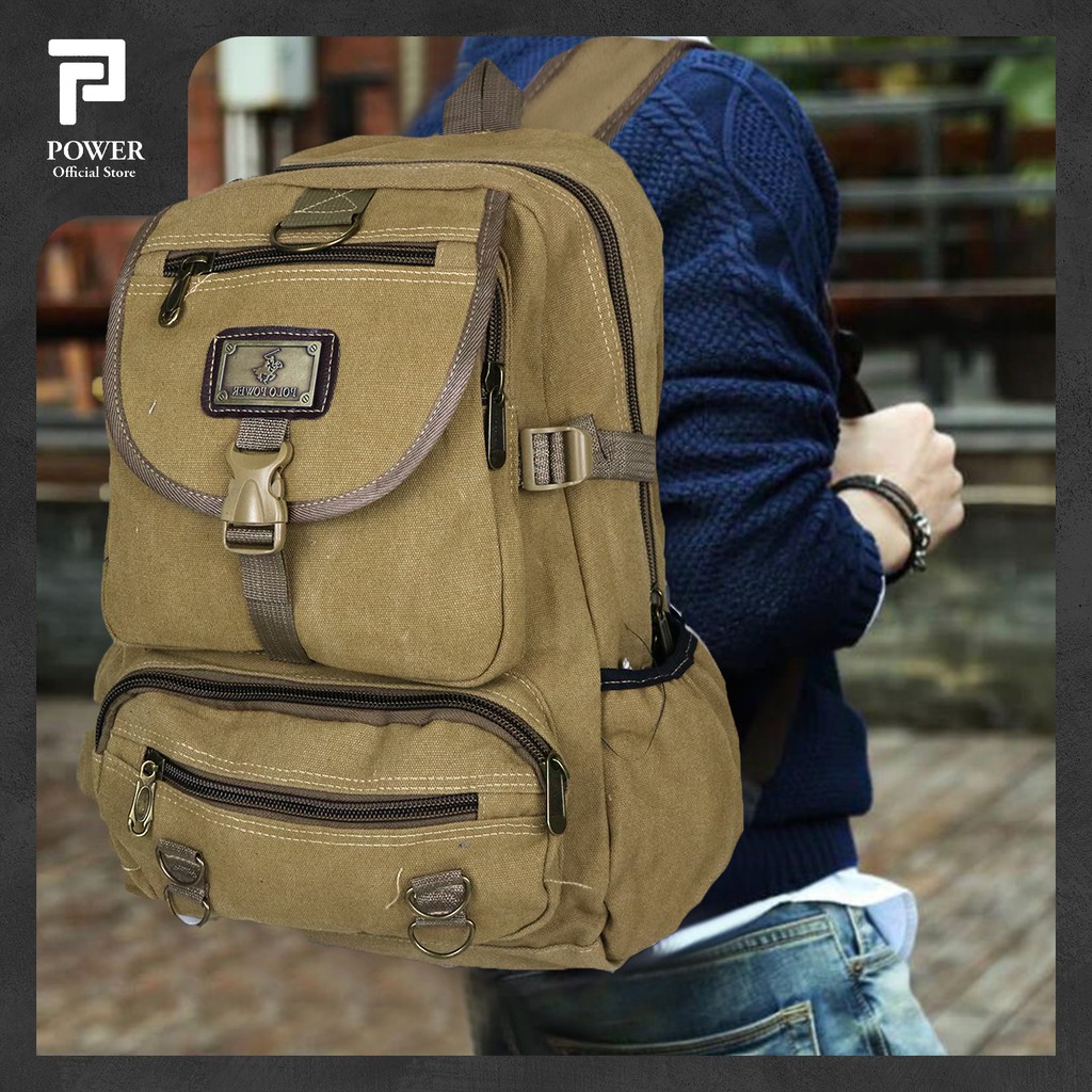 Polo Power Tas Pria Ransel Canvas Import Tas Punggung Casul Pria Tas Kanvas Polo Original Backpack Trendy