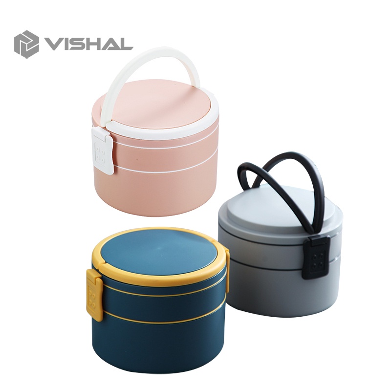 VISHAL 2 Layer Tempat Makan Lunch Box Polos Lucu Elegan Tempat Bekel Makanan BPA FREE VS-65