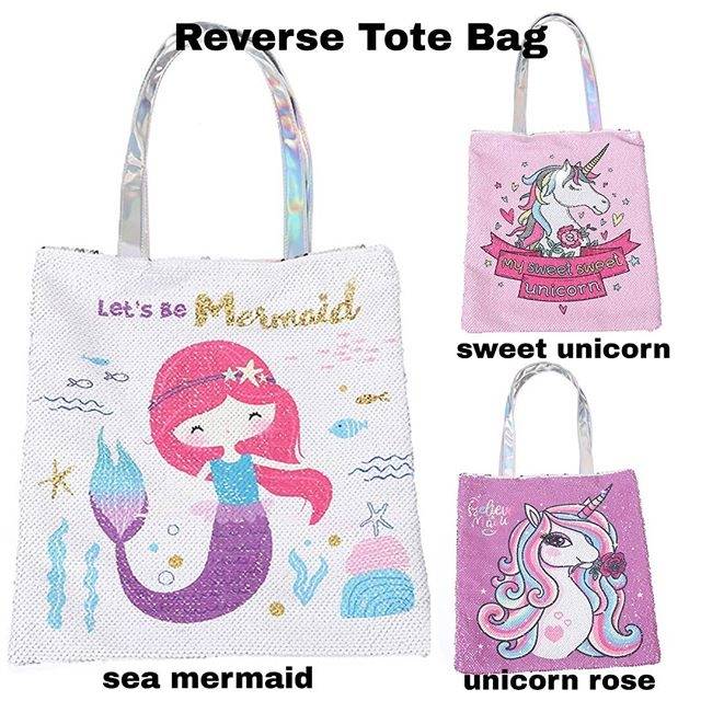 32021-23 REVERSE SEQUIN TOTE BAG / TAS SEQUIN MOTIF MERMAID UNICORN IMPORT KOREA MURAH BAGUS