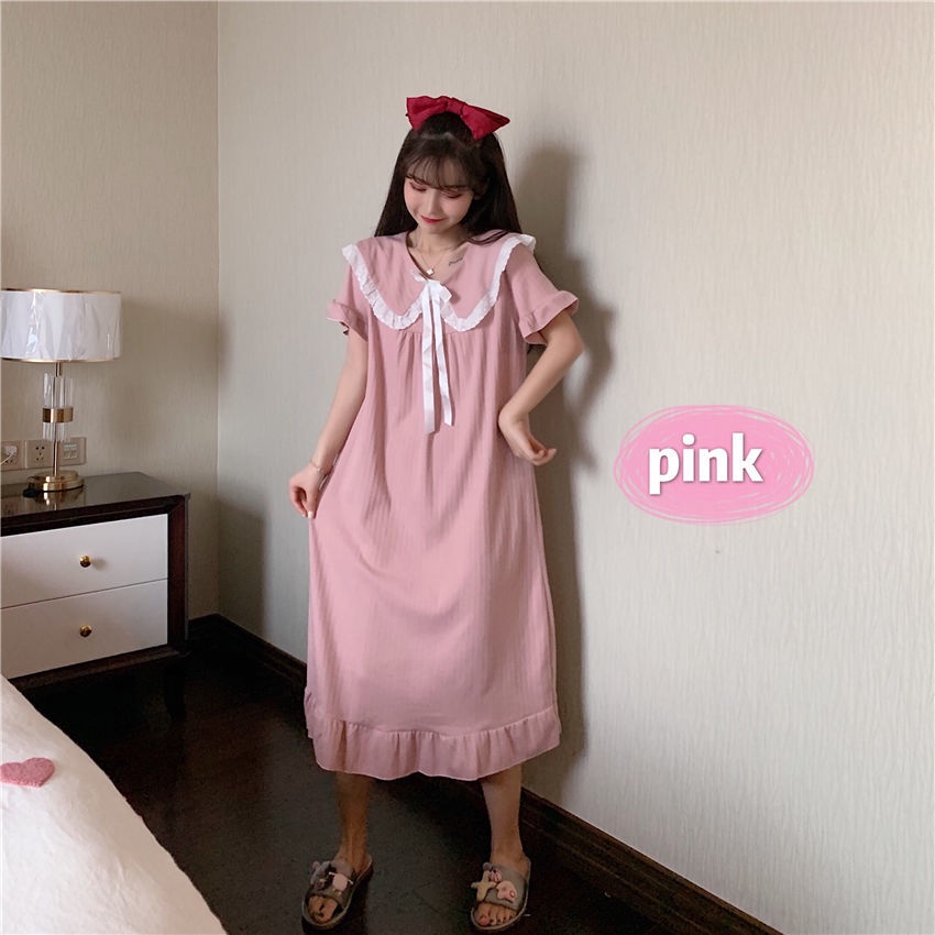 BAJU TIDUR WANITA PIYAMA WANITA BAJU TIDUR PIYAMA BAJU TIDUR WANITA MURAH PAKAIAN TIDUR ROK TIDUR BAJU TIDUR WANITA DASTER CORRINE PAJAMAS DRESS-Pink