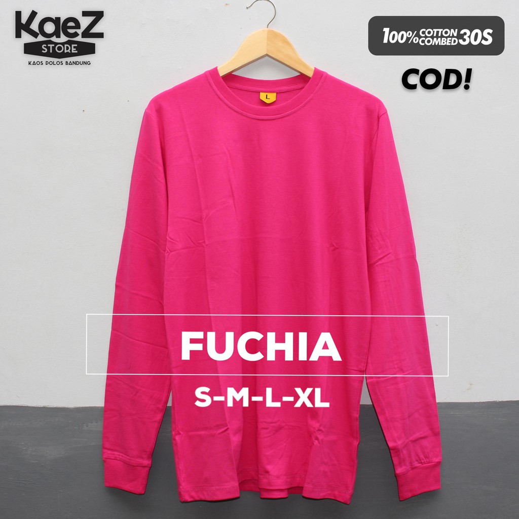 Baju Kaos Polos Lengan Panjang Fuchia Merah Fanta Cewek Cowok Cotton Combed 30s Shopee Indonesia