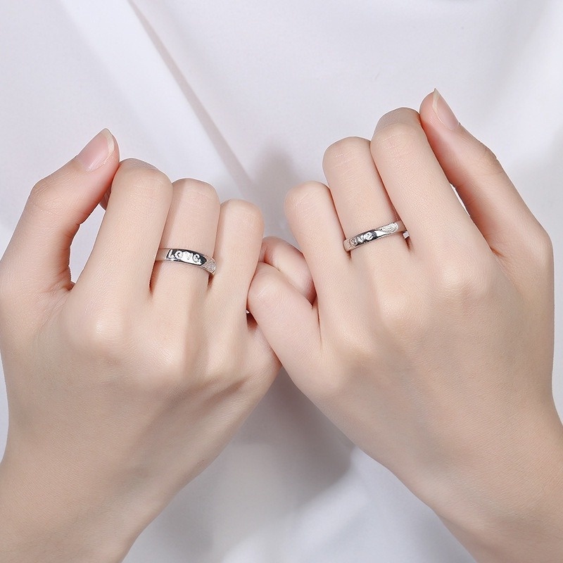 Sepasang Cincin Couple Bahan S925 Sterling Silver Aksen Batu Gelombang Enam Cakar Gaya Korea Untuk Hadiah Pernikahan