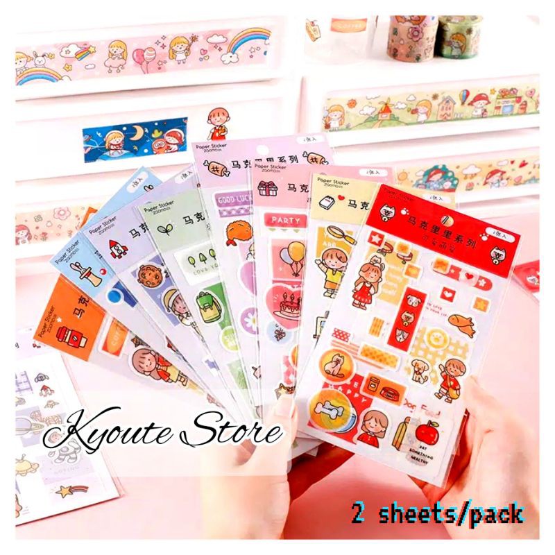 

2 Sheets Sticker Pack Karakter Lucu Cute Dekorasi Scrapbook Jurnal Planner Bujo