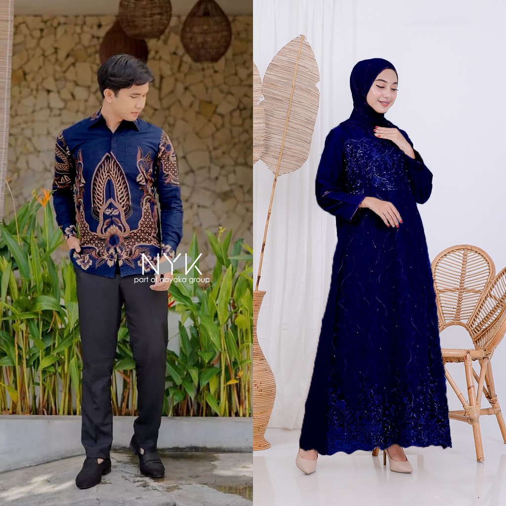 (BISA COD - TERLARIS) COUPLE DAVINA - BAJU DRESS PESTA KEKINIAN - GAMIS TILLE BY GRIYA BATIK ORI - COUPLE BATIK KONDANGAN TERBARU - COUPLE BATIK TUNANGAN MODERN