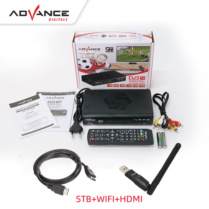 【Garansi 1 Tahun】Advance STP-A01 Set Top Box TV Digital Receiver Penerima Siaran Full HD/STB Wifi Bisa Youtube DVB-T2-STB+RCA+WIFI+HDMI
