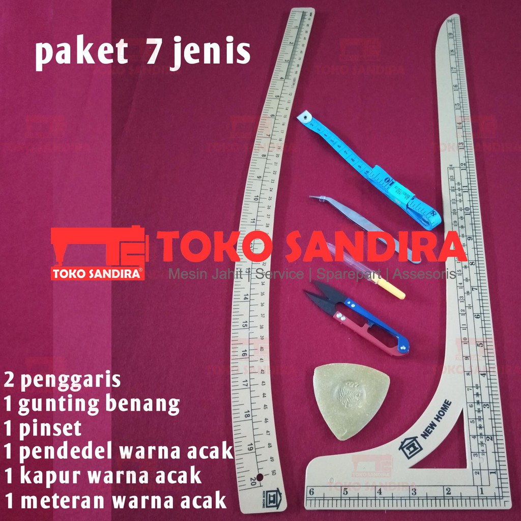 paket penggaris pola jahit/penggaris siku/penggaris lengkung/gunting benang+ kapur jahit+meteran jah