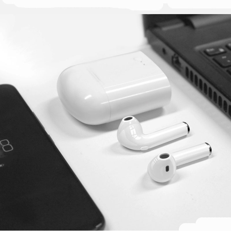 cod&ready murah Headset putih hitam i7s TWS Dual Earphone  Airpods With Charger Untuk Semua Hp Termurah globalshop2008-putih