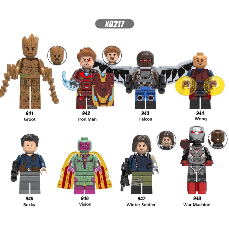 Mainan Action Figure Groot Minifigures Vision Falcon Iron Man War Machine Soldier Bucky Marvel X0217 Untuk Hadiah