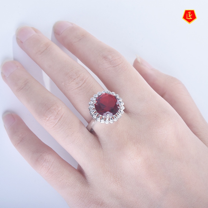 [Ready Stock]Elegant Luxury Ruby Crystal Open Ring