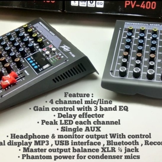 Mixer Peavey 4 Channel PV400 Bluetooth Usb Effect Vocal Baru