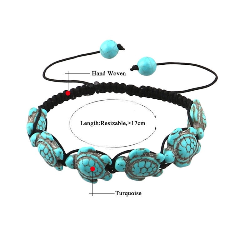 Gelang Tali Kepang Adjustable Desain Kura-Kura Turquoise Gaya Vintage Bohemian