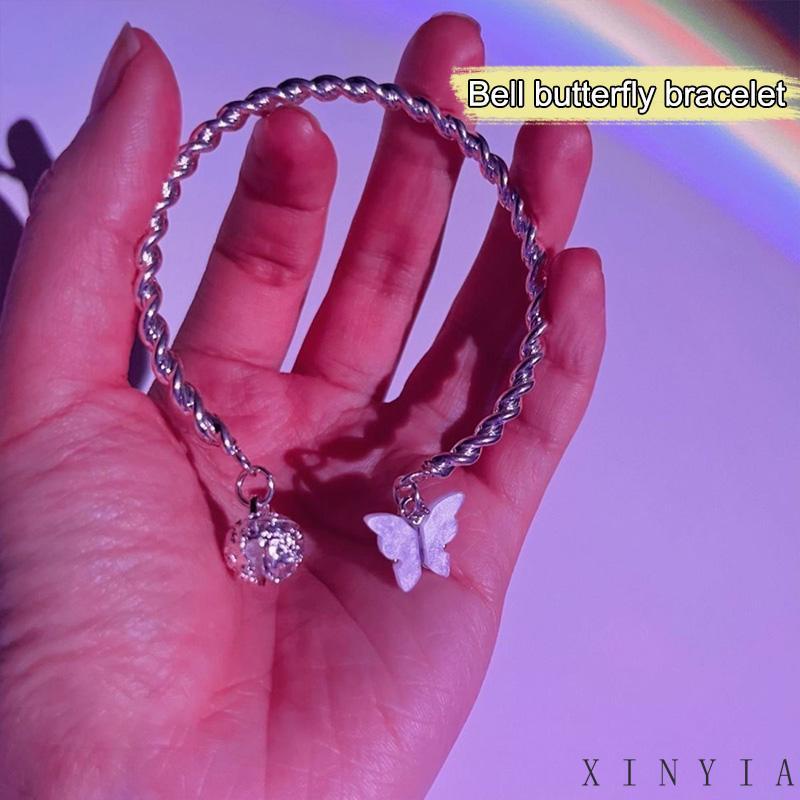 Xia.id Gelang Tangan Wanita Desain Kupu-Kupu Adjustable Hias Bell Gaya Antik