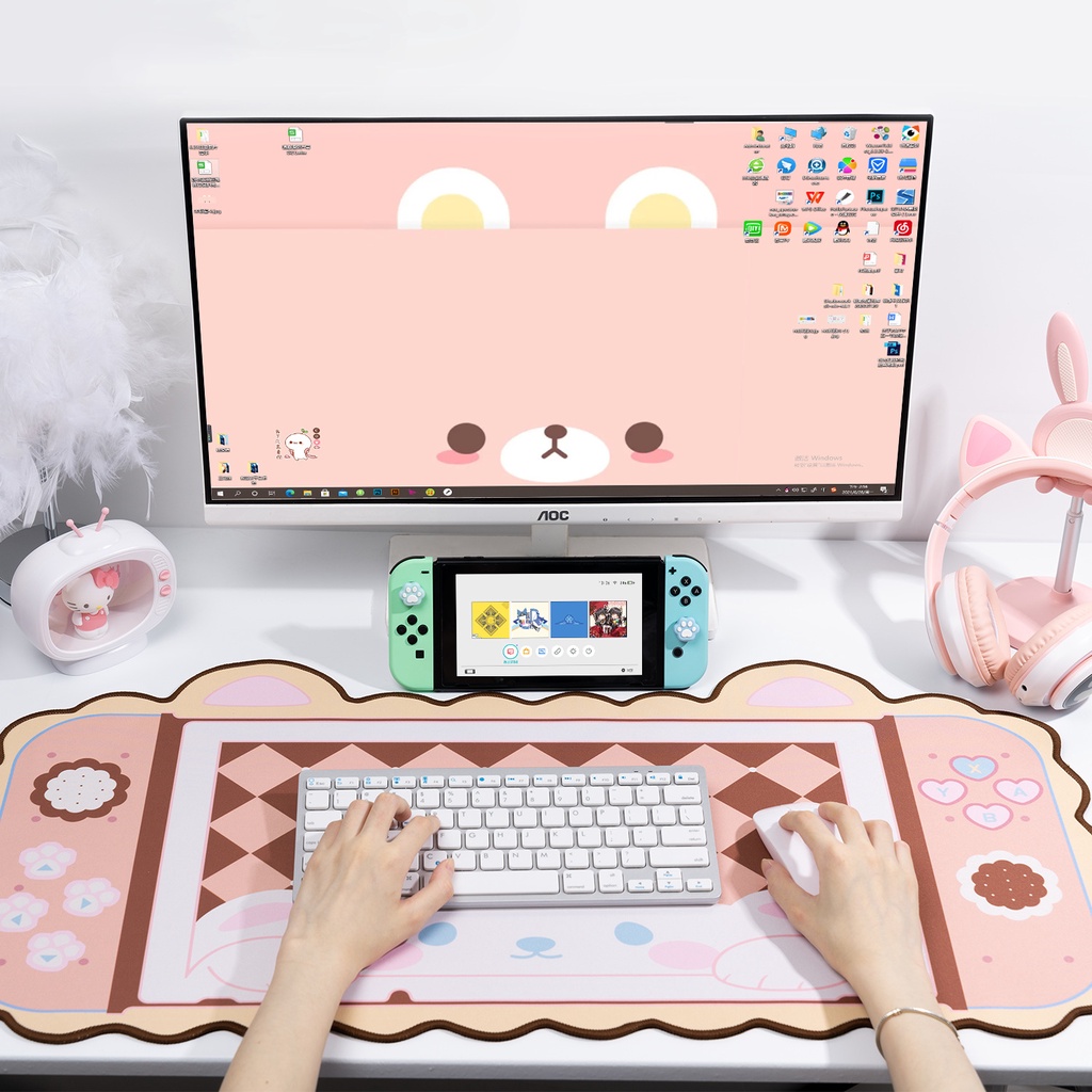 Geekshare Mouse Pad Gaming Motif Kartun Lucu Anti slip Untuk Nintendo Switch