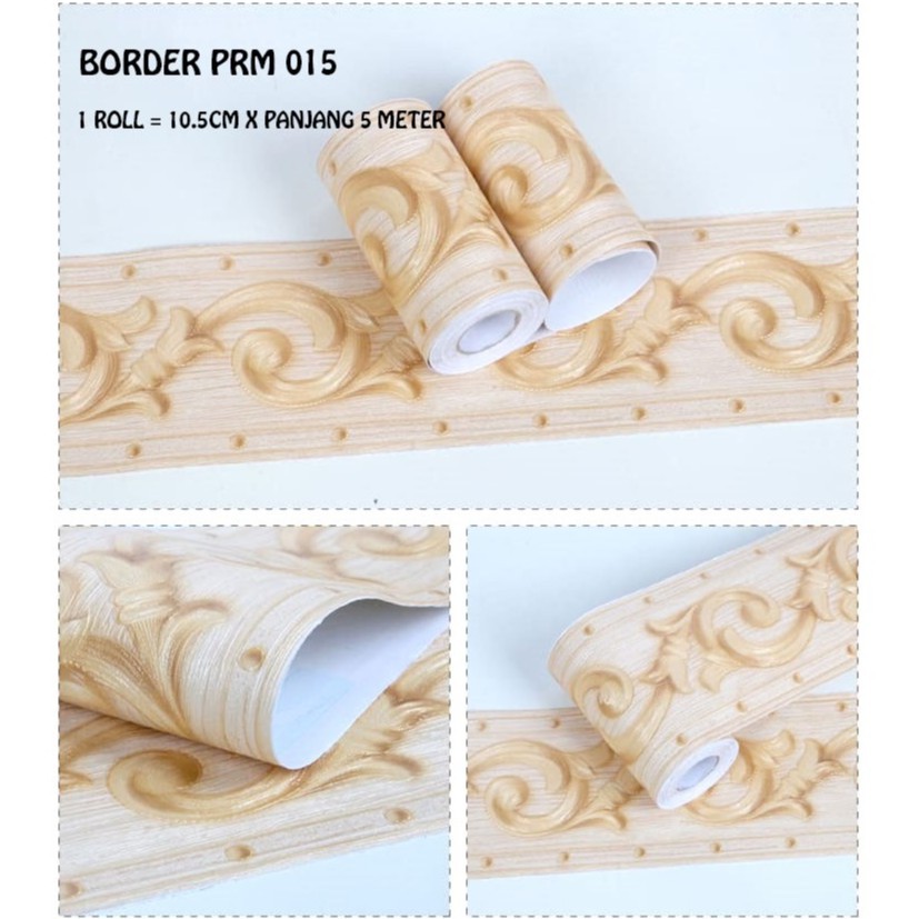 BORDER PRM 015 MOTIF BATIK CREAM GOLD WALLPAPER WALLSTICKER STIKER DINDING WALLPAPER BORDER WALLSTIC