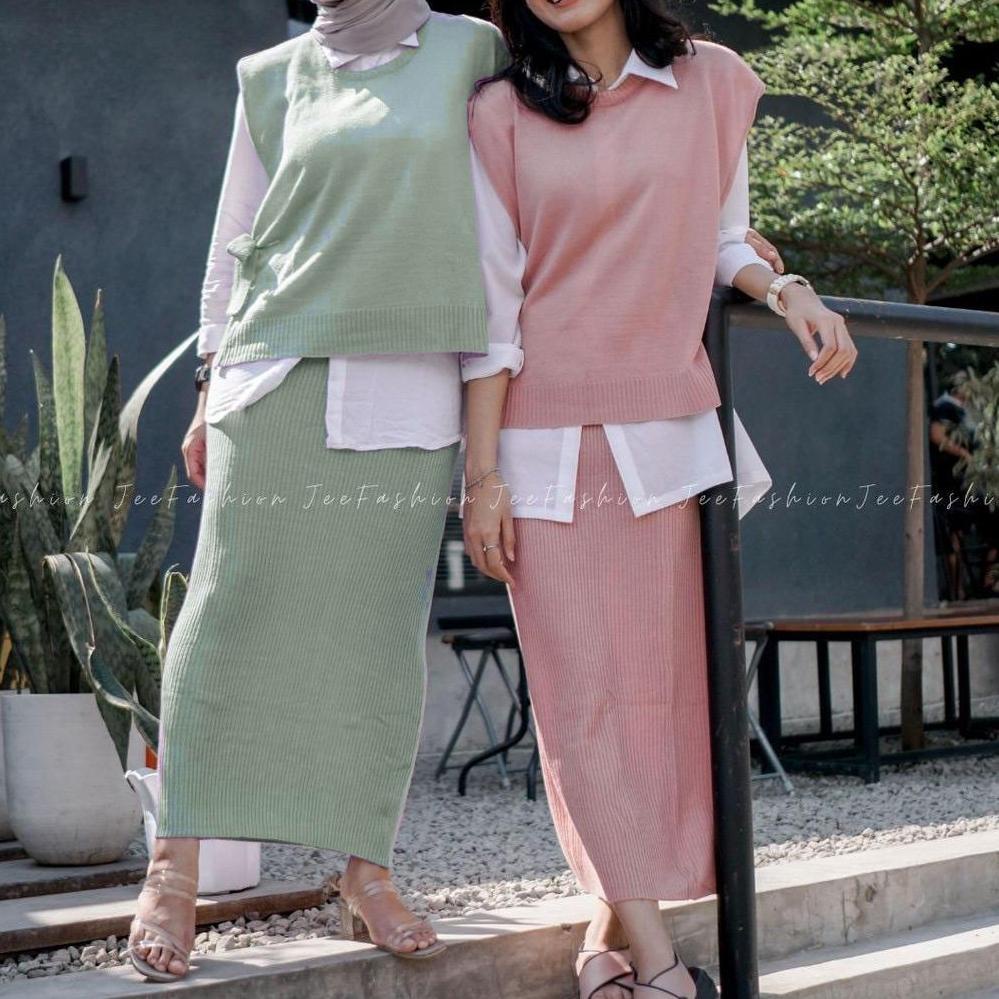 One set ROMPI + Rok Span /Celana Rok / Maxi Skirt Original /Rok Rajut Wanita –TIM.07Ap22e