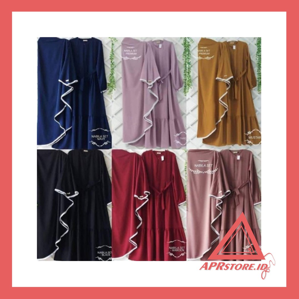 APRSTORE GAMIS SYARI NABILA SET HIJAB POLOS WOLYCREPE