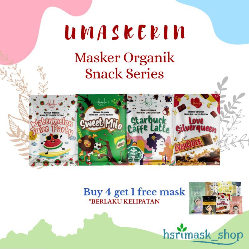 Buy 4 get 1 free mask | DISTRI BANDUNG [Umaskerin] Masker Organik Snack Series 20g by umasker.in