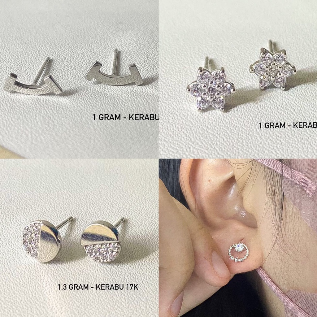 Anting anak dan dewasa emas asli kadar 750 75 17k branded Cartie bunga clover smiley tiff n co simple permata aesthetic korea terbaru duduk paku tusuk gram mas putih whitegold kerabu giwang tanpa mata ringan setengah 1