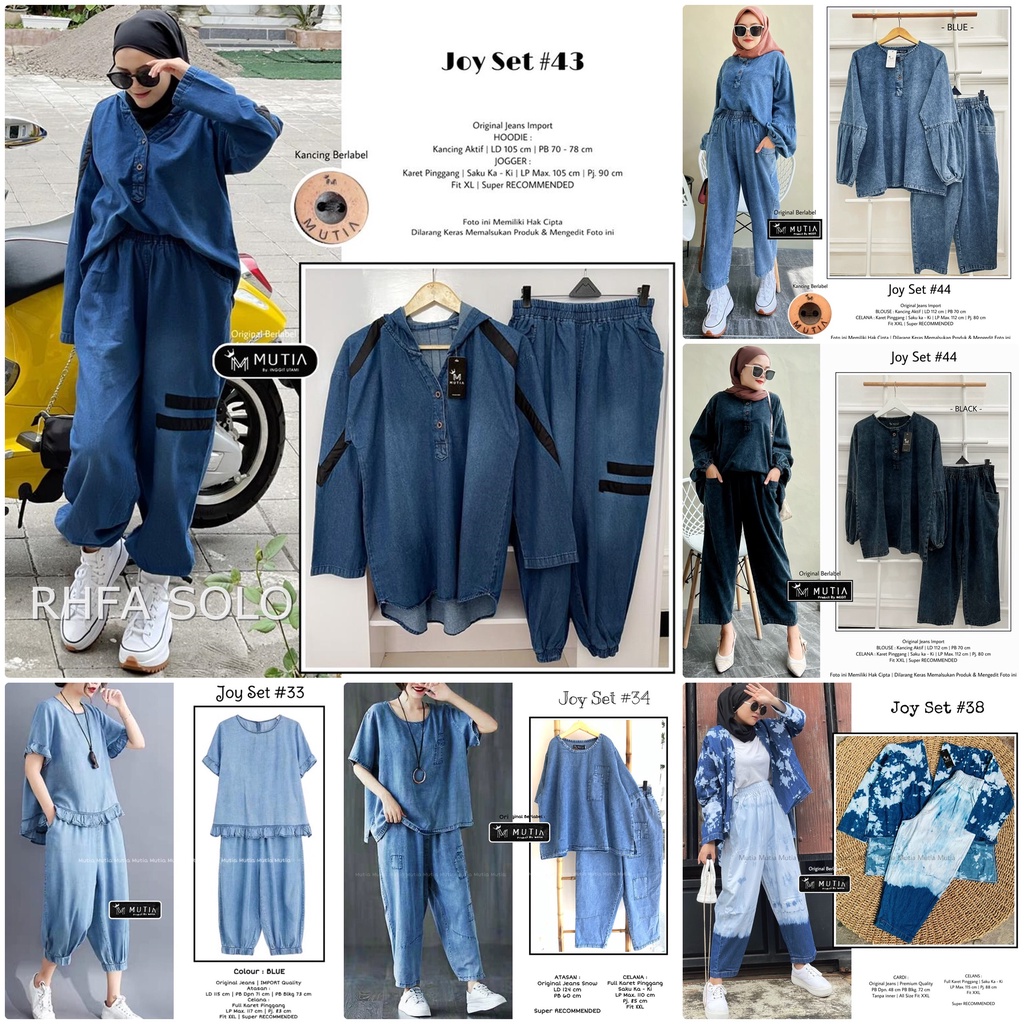 JOY SETELAN / 20.7 / BAHAN JEANS PREMIUM / ONESET WANITA /  ALLSIZE / FIT XL-XXL / MUTIA