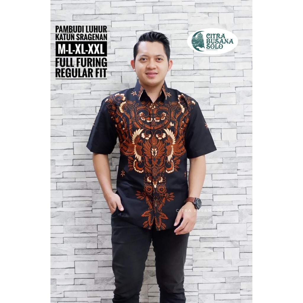 Batik Pria PAMBUDI LUHUR Pendek Kemeja Full Furing Bahan Katun Sragenan