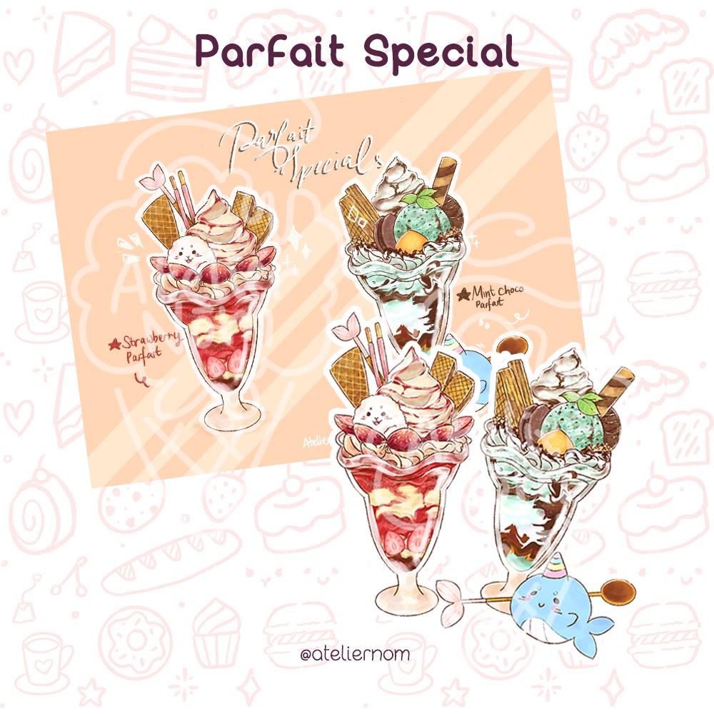 

[AtelierNom] Parfait dessert postcard, sticker, cocok untuk bujo, hiasan dinding