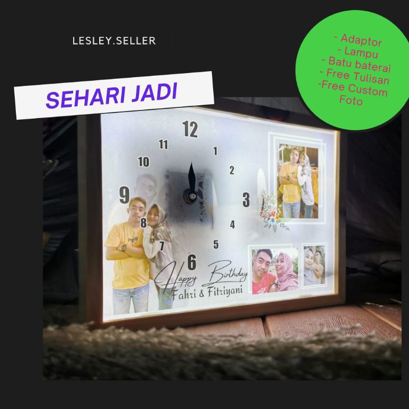 [ Sehari Jadi ] Lampu hias Jam dinding 3D Akrilik Hiasan Pajangan Kamar Unik