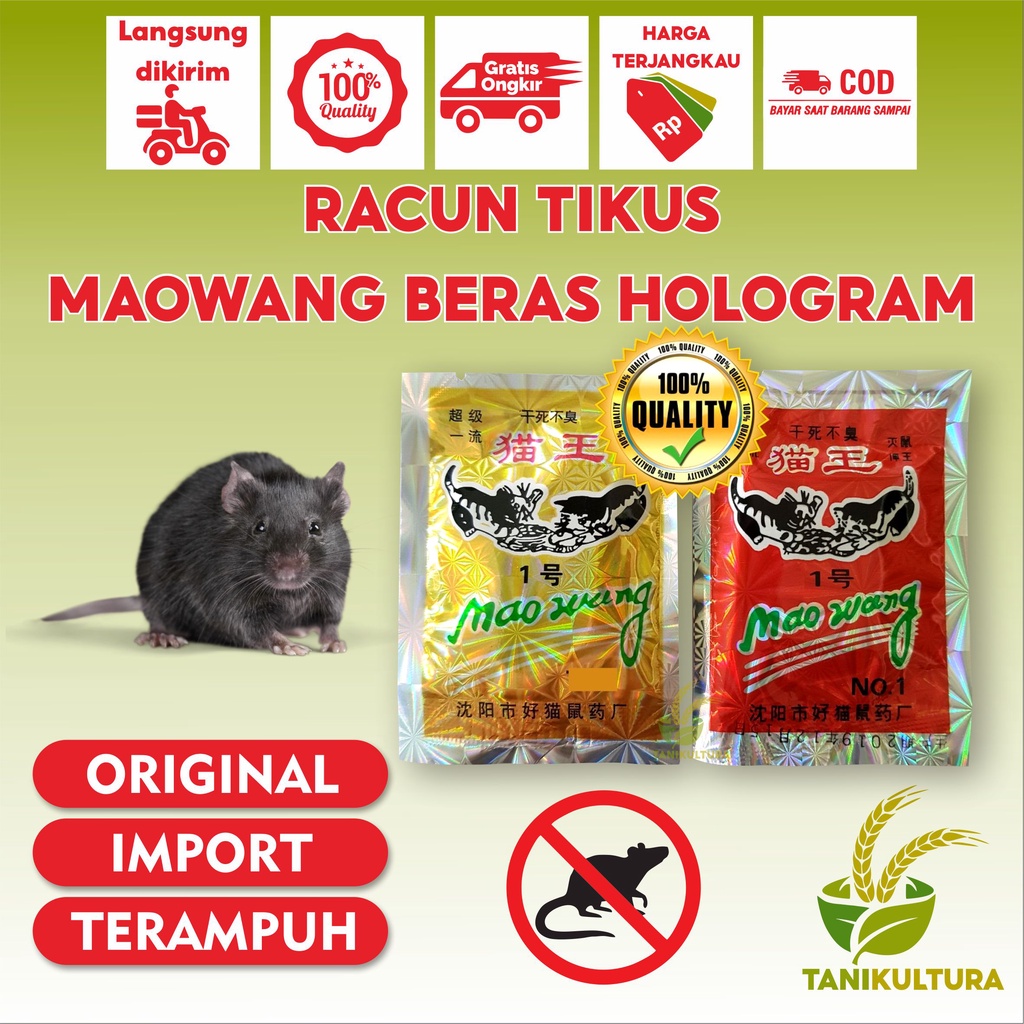 Racun Tikus Maowang Beras Original Hologram Ampuh Mati Kering Tidak Bau Obat Tikus Beras Merah Teram