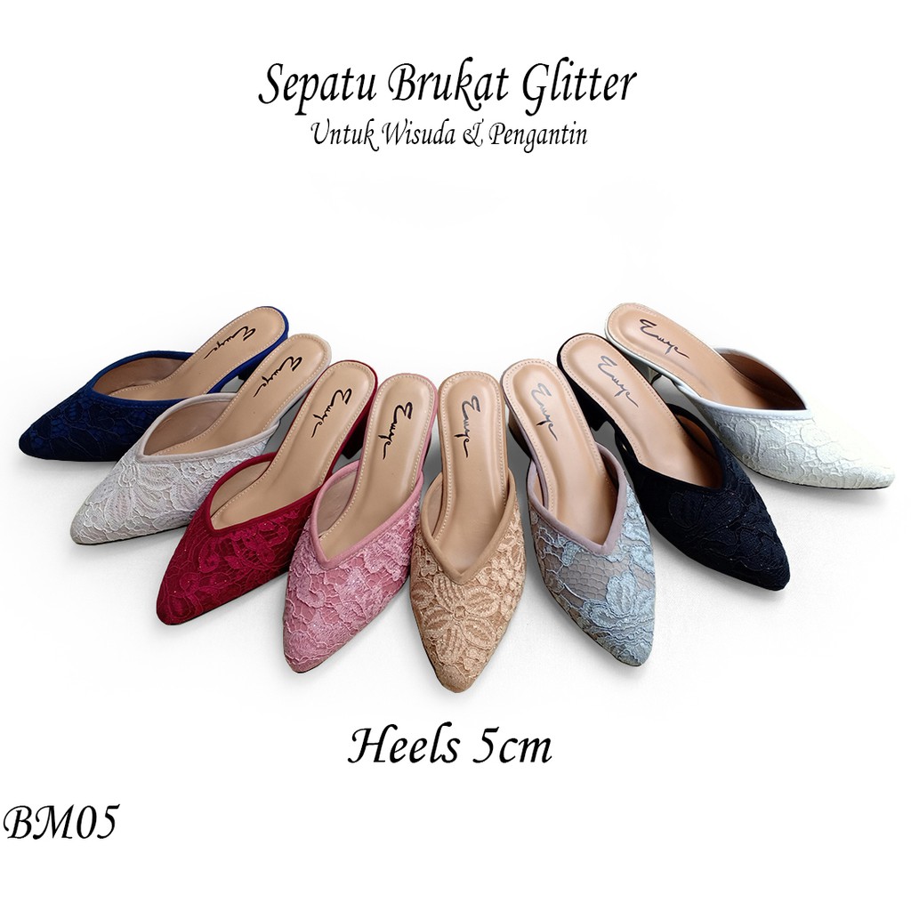 EMYE- Sepatu Pesta Wanita Pengantin 5cm Brukat Glitter Original Terbaru Dan Sandal Pesta Brukat Wanita Mewah Elegan