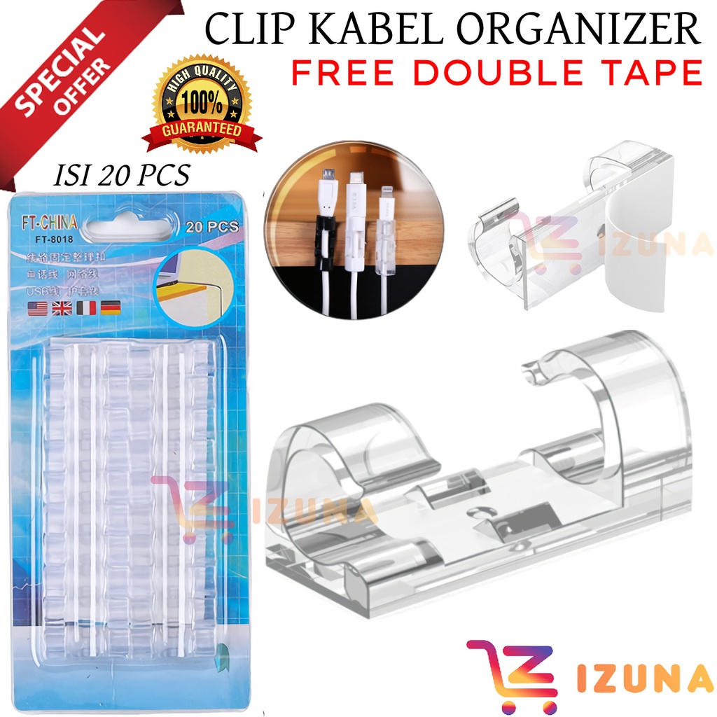 [IZUNA] CLIP KABEL ORGANIZER 1 PACK ISI 20 PCS / JEPITAN HOLDER PERAPIH KABEL CAS LAPTOP KOMPUTER / KABEL KLIP / KLEMAN KABEL TEMPEL / PENJEPIT KABEL + LEM