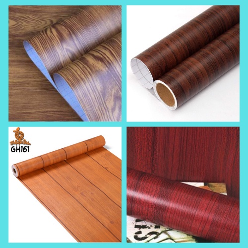 Wallpaper Dinding Wallpaper Stiker Motif Kayu Coklat Polos Berserat Ukuran 45CM x 8Meter