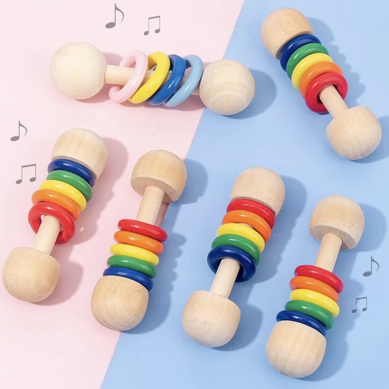 WOODEN RING RATTLE | Mainan rattle kayu stick sensori | mainan montessori edukasi anak