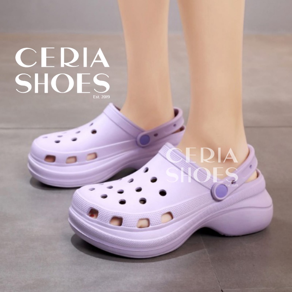 PVC Sandal CR0CS Wanita Import Korean Tinggi 6 Cm Include Jibbitz Rubber Tebal Non-Slip Super Halus Empuk Code SLOP BAIM FUJI