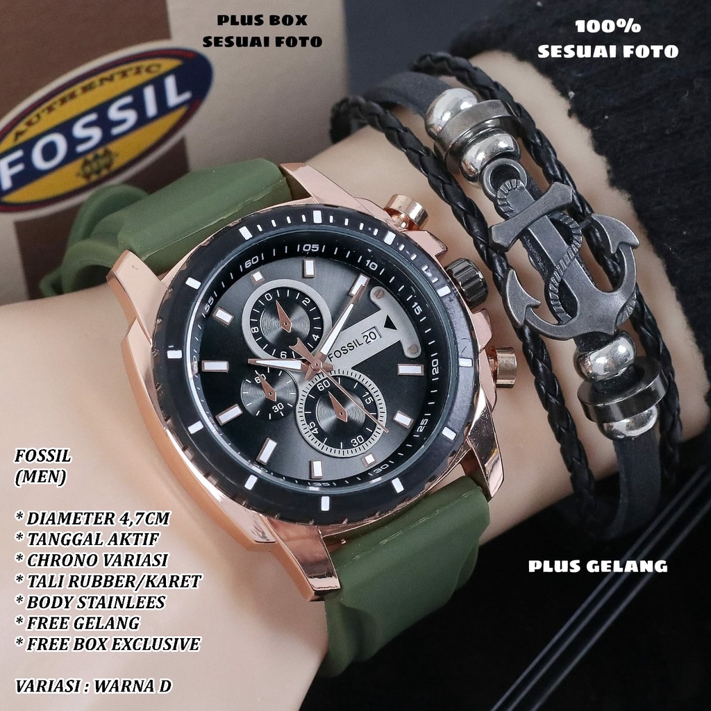 (FREE BOX) JAM TANGAN PRIA FASHION TALI RUBBER BODY BULAT TANGGAL AKTIF FREE GELANG