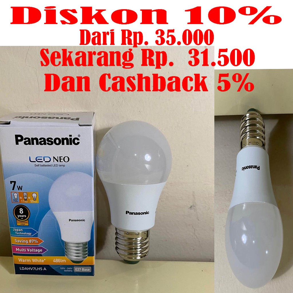 Lampu Panasonic LED Bohlam NEO 7 W Watt 7W 7Watt Kuning Warm White