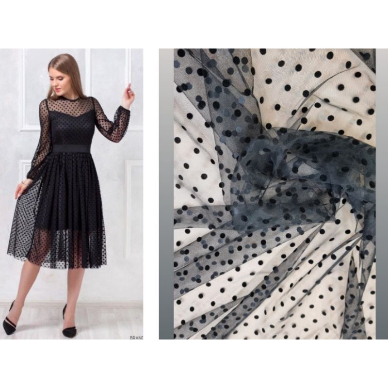 Kain tile polkadot / bahan Tulle polkadot bludru / tile dotty