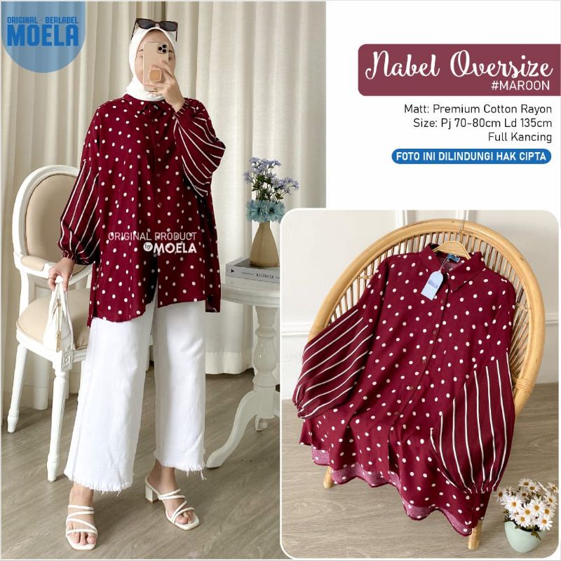 Nabel Oversize Maroon Tunik Kemeja Wanita Bahan Katun rayon