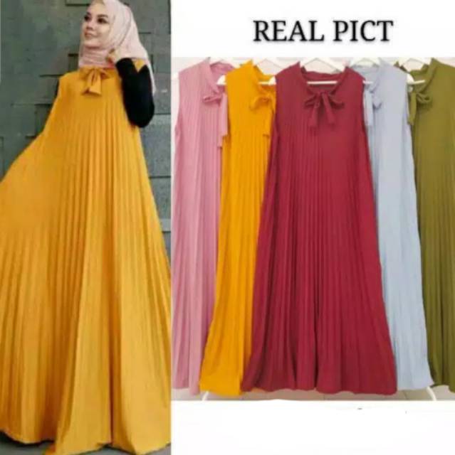 Long Dress Plisket Dewasa / Full Plisket Depan Belakang