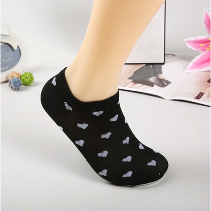 BOS Kaos Kaki Motif Love Kaos Kaki Semata Kaos Kaki Wanita Korea Ankle Cute-BLACK