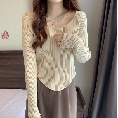 FX SHOP GEYNA KNITWEAR KOREA Rajut Wanita Crop Top Lengan Panjang Sweater Crop