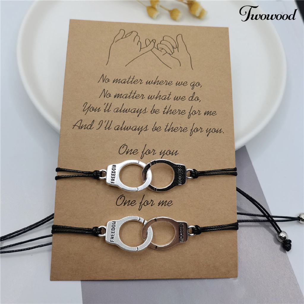 Twowood 2Pcs Couple Bracelet Unisex Skin-friendly Alloy Handcuff Freedom Adjustable Charm Friendship Bracelet for Gift