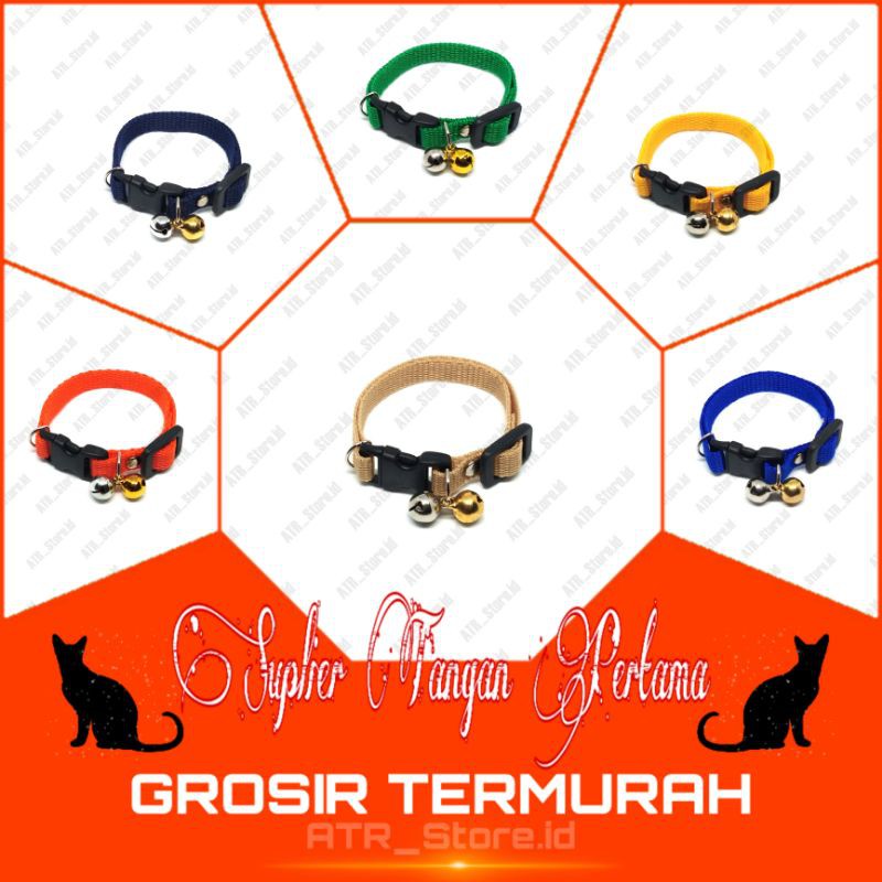 Kalung Kucing 2 Lonceng POLOS TEBAL 10mm - Aneka Warna