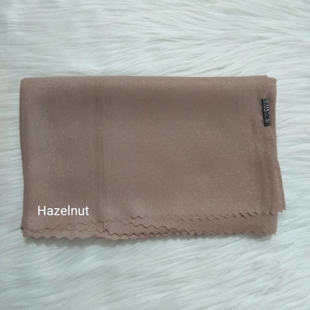 Termurah PASHMINA Nur Shinar LC Azara / PASMINA Glowing Nur Shinar lc/ PASMINA sinar lc-Hazelnut