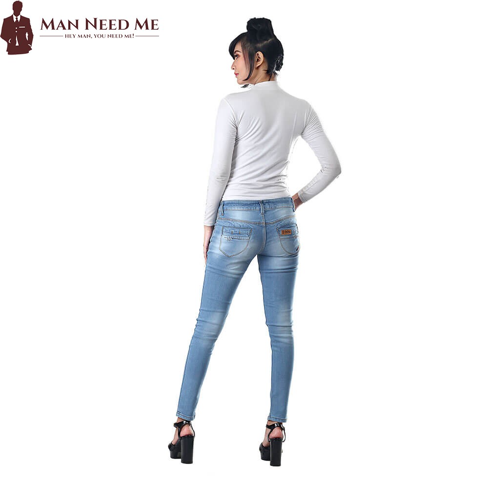 Celana Jeans Wanita Slim fit |Ripped Jeans Cewek STRETCH - Biru Polos