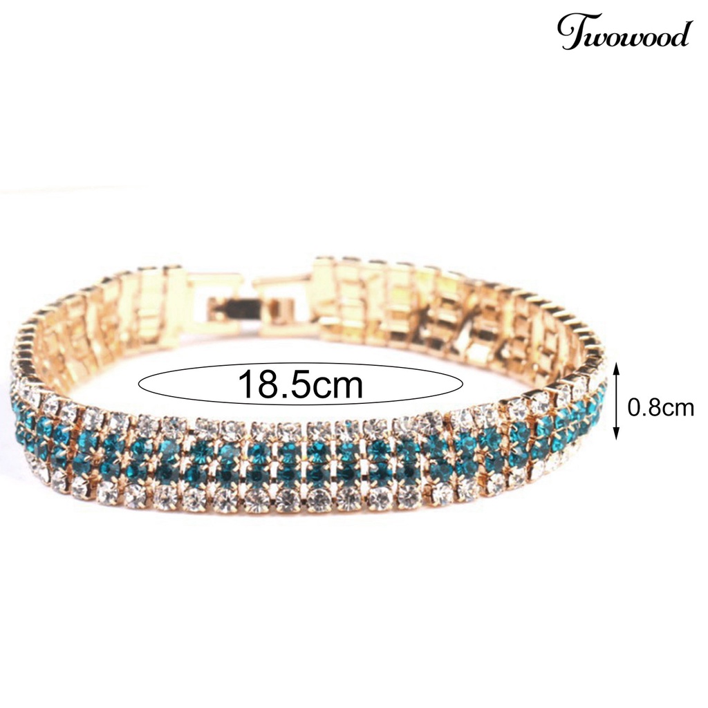 Twowood Rhinestone Luxury Women Bracelet Copper Shiny Four Rows Chain Bracelet Jewelry Accessory