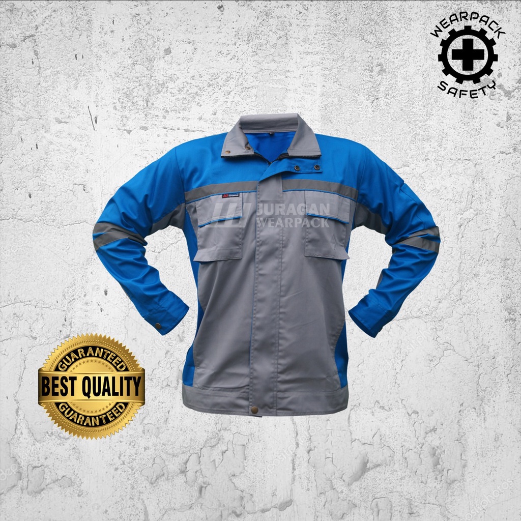 Wearpack Safety Semi Jaket / Baju kerja safety K3  Warna Biru Benhur Kombinasi Abu