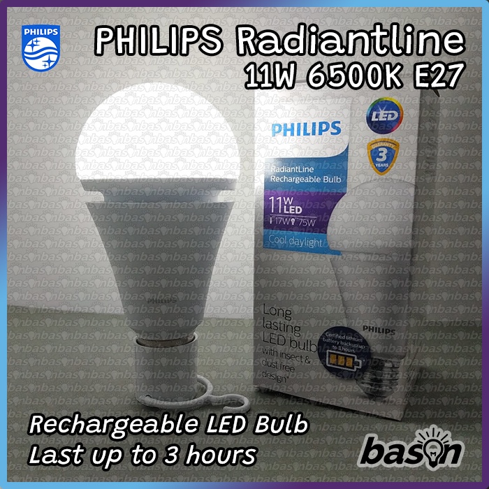 PHILIPS Rechargeable LED Bulb RadiantLine 11W Battery Back Up - Lampu Emergency