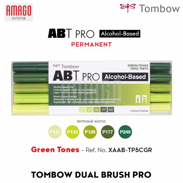 TOMBOW Dual Brush Pen ABT PRO - GREEN TONES - 5 packs - XAAB-TP5GN